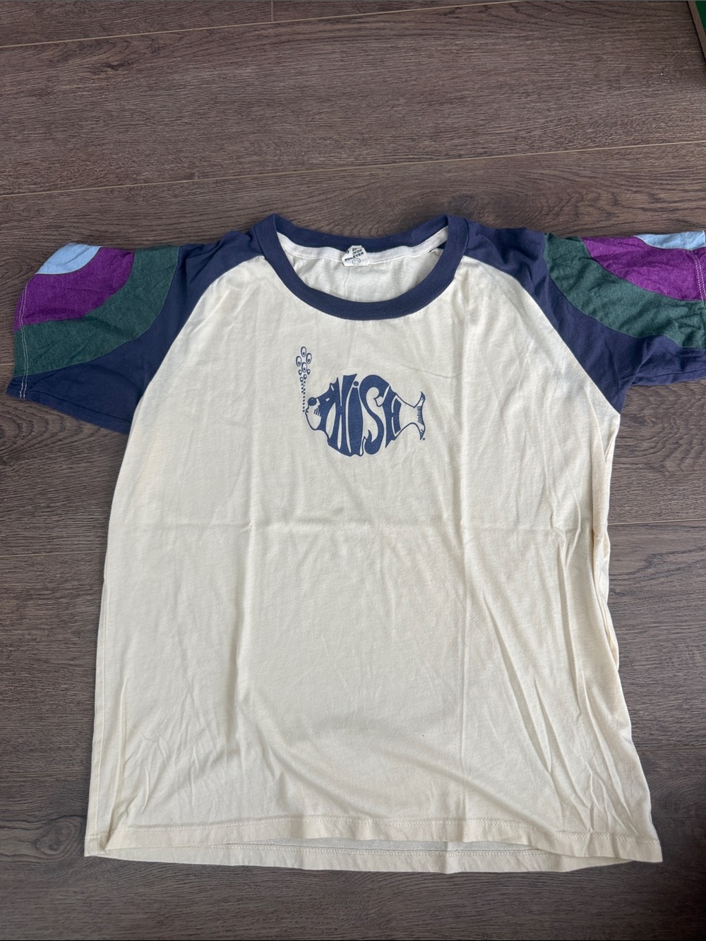 PHISH Cream Raglan Tee with Navy and Colorblock Sleeves w